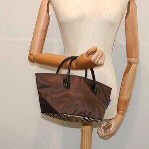 Burberrys Nova Check Blue Label Tote Bag Nylon Brown Auth
